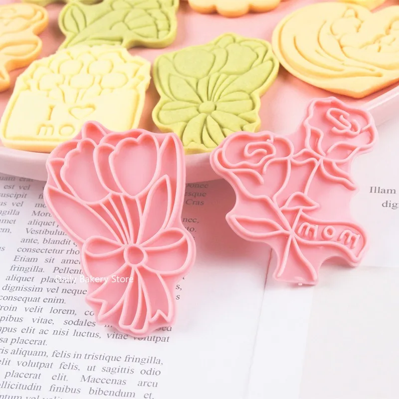 8Pcs Happy Mother's Day Cookie Cutters Set Rose Flower Mom Party Biscuit Fondant Stamp Cake Decorating Tools Baking Accessories cookie cutter baking mold cookie printing mold fondant cutter baking decorating tools cookie maker press kit pastry cutter