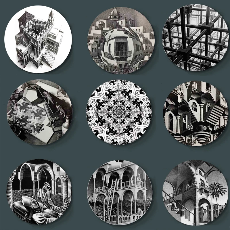 Netherlands Painter Escher Surreal Geometric Artwork Wall Plate Handcrafts Decorative Plate Room Studio Wall Background 3