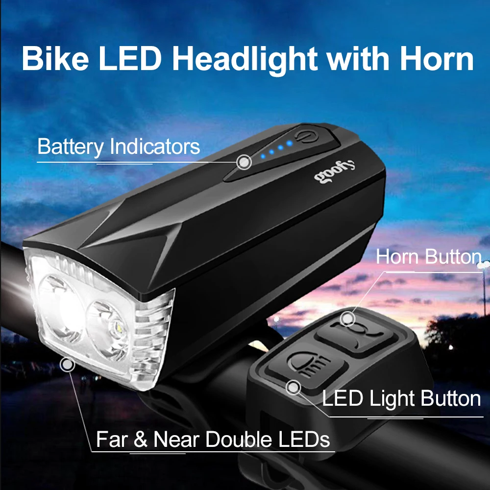 

Bike Light with Horn Bicycle LED Front Light Headlight Lamp for Night Riding Cycling