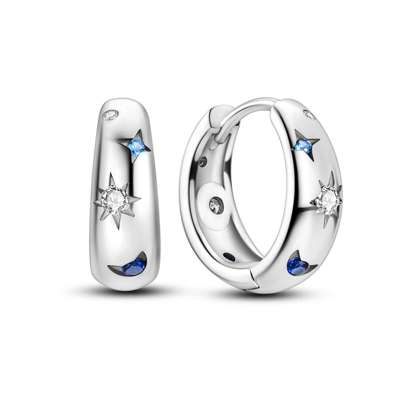 Colorful Zirconia-Embellished Feather and Butterfly Hoop Earrings in 925 Silver