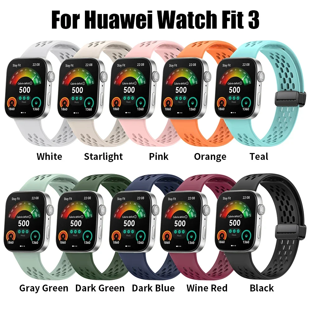 Magnetic D Folding Buckle Silicone Band For Huawei Watch Fit 3 Strap for HUAWEI Fit3 Sports Bracelet Watchband