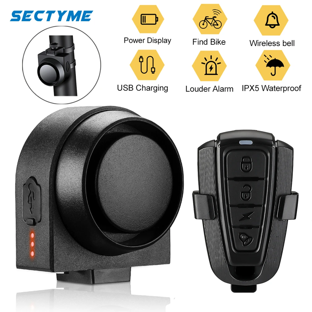 Sectyme Wireless Waterproof Bike Vibration Alarm USB Charging Remote Control Motorcycle Electric Bicycle Security Burglar Alarm emergency alarm button