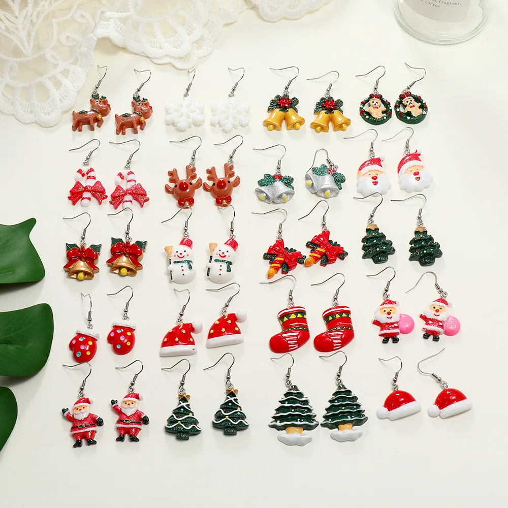 

Tree Christmas Resin Earrings For Women Girl Kids Trendy Jewelry Bell Elk Santa Claus Hat Drop Earring Hook 2023 Christmas Gifts
