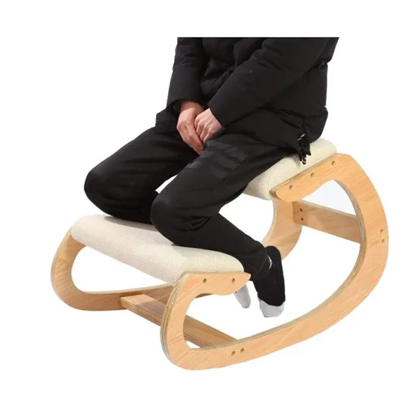 Description Picture 2 of itemErgonomic Rocking Wooden Kneeling Chair Stool Correct Posture Computer Chair Original Home Office Furniture Thick Cushion