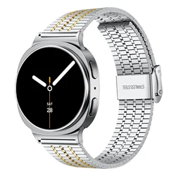 Stainless Steel Seven - Bead Strap with Double Safety Buckle - Watch8 44mm (Silver gold)