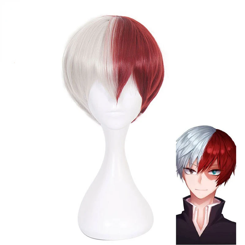 

Anime My Hero Academia Boku no Hiro Akademia Shoto Todoroki Shouto White And Red Cosplay Wig+Wig Cap