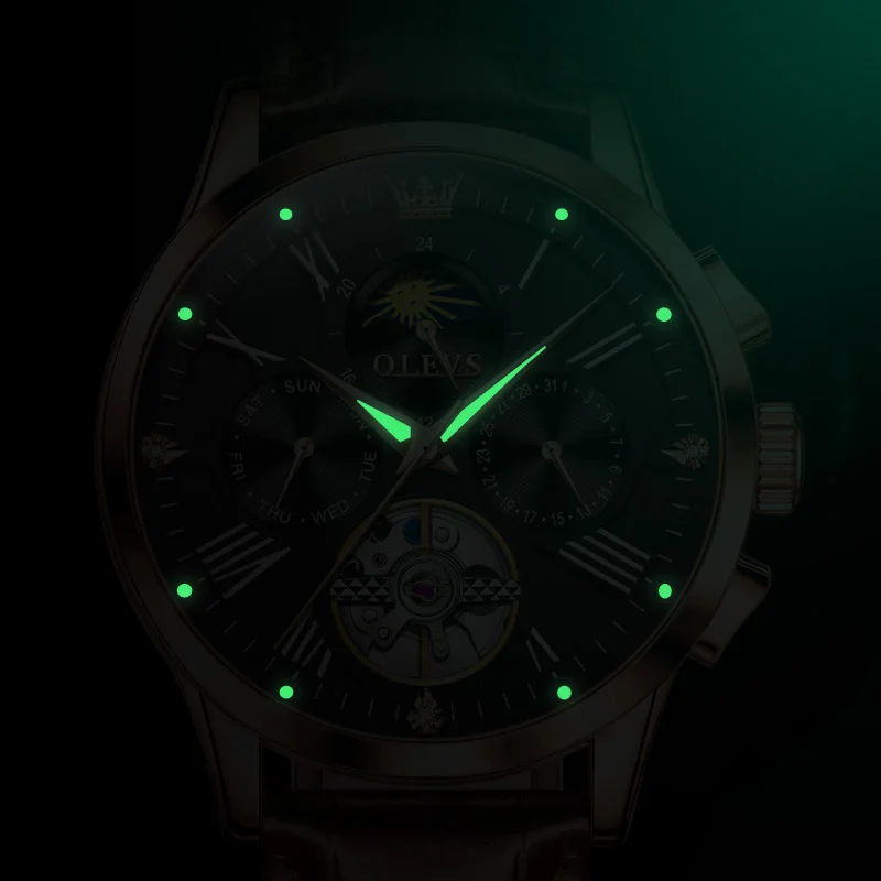 OLEVS Men Automatic Mechanical Watch Luxury Casual Dress Sports Mens Tourbillon Wristwatch Waterproof Male Clock Reloj Hombre