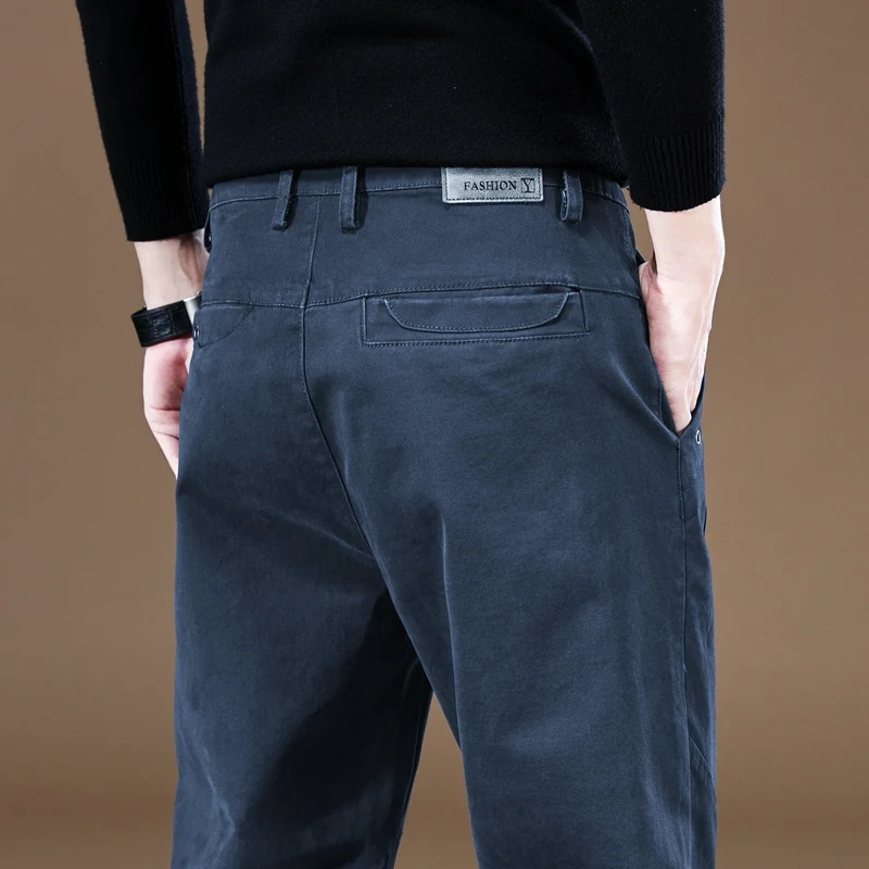 

Men's Comfortable Cotton Pants Autumn New Loose Stretch Casual Business Fashion Male Cargo Trousers Streetwear Blue