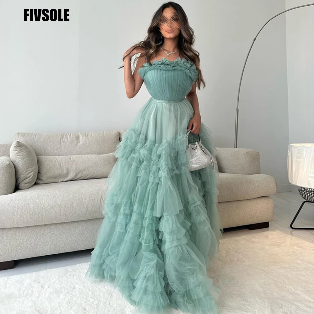 

Fivsole A-line Tiered Tulle Evening Dresses Long Saudi Arabia Vestidos De Fiesta Elegantes Para Mujer 2023 Dubai Party Dresses