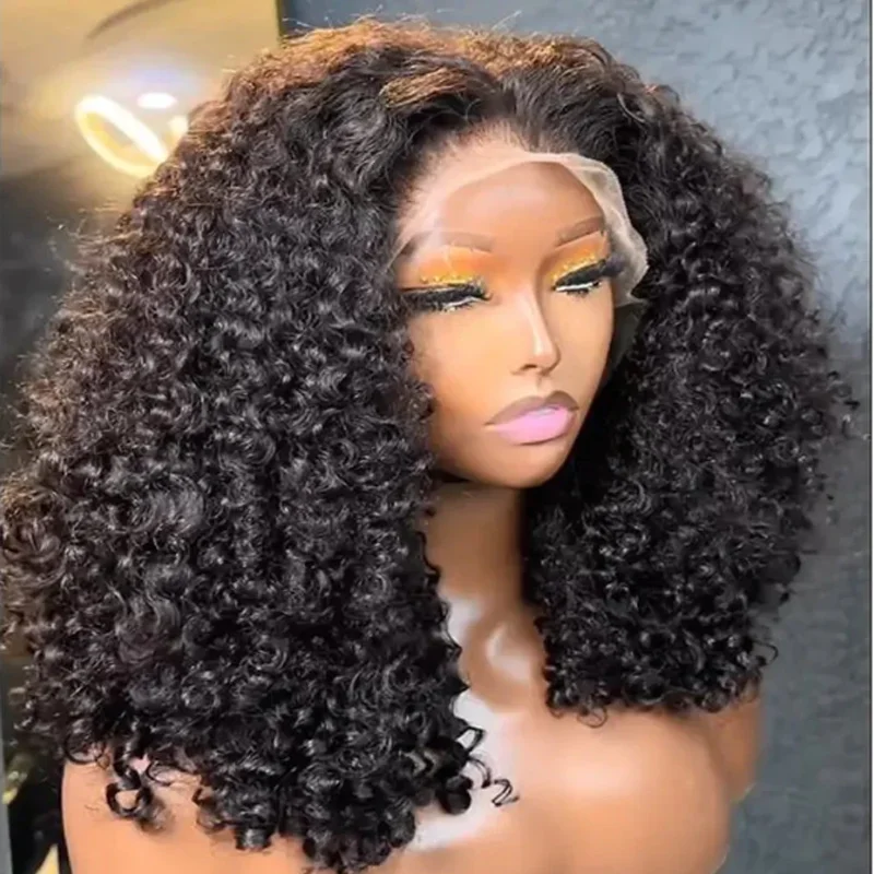 Long Soft 26 inch 200% Density Natural Black Kinky Curly Deep Lace Front Wig For Women With Baby Hair Preplucked Glueless Daily