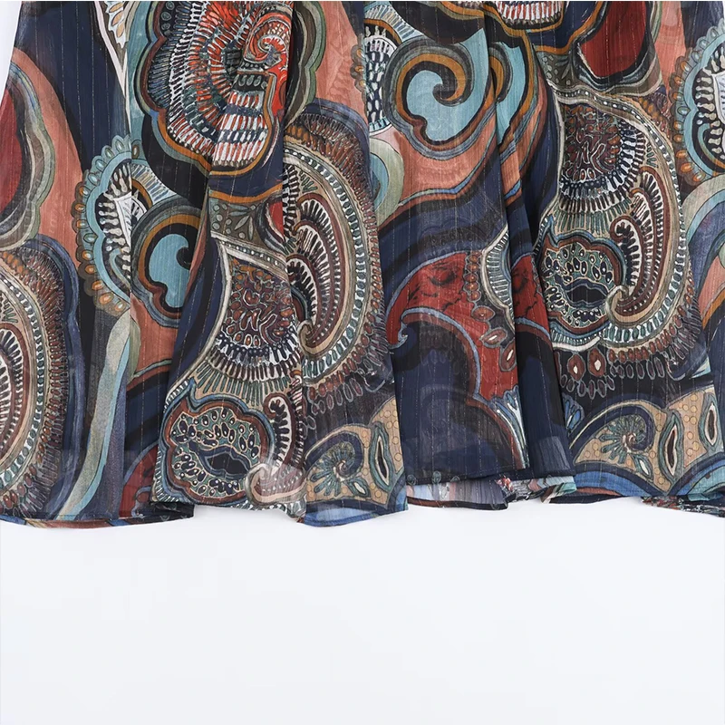 Chic Elegant Pleated Long Skirts For Women Fashion 2025 New With Belt Vintage Printed Midi Skirt Street Casual Holiday Skirts