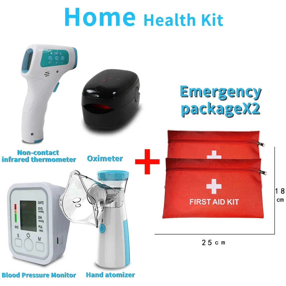 

Home Health Kit with Oxygen Finger Monitor,Nebulizer,Blood Pressure Monitor,Forehead Thermometer for Adult Children Easy