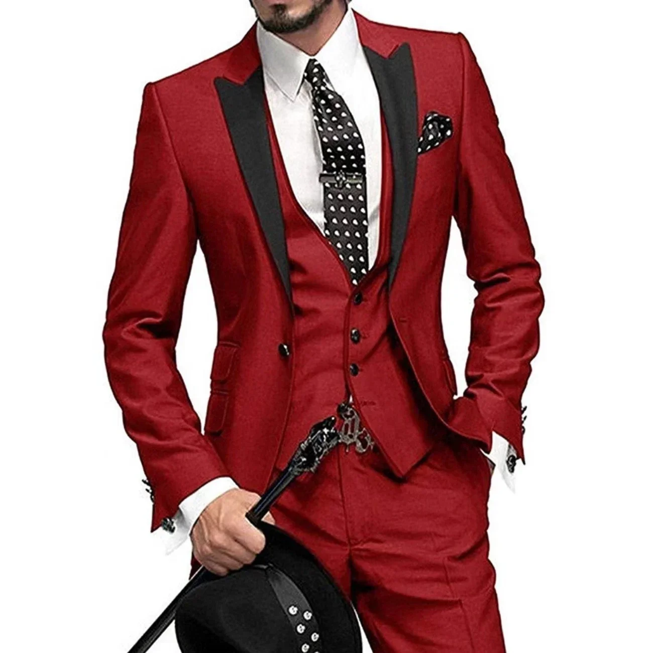 thumbnail image 1 of Traje de lujo para hombre elegante, formal, ajustado, conjunto de 3 piezas, chaqueta, chaleco y pantalón, esmoquin para negocios, traje de boda, 1 of 5
