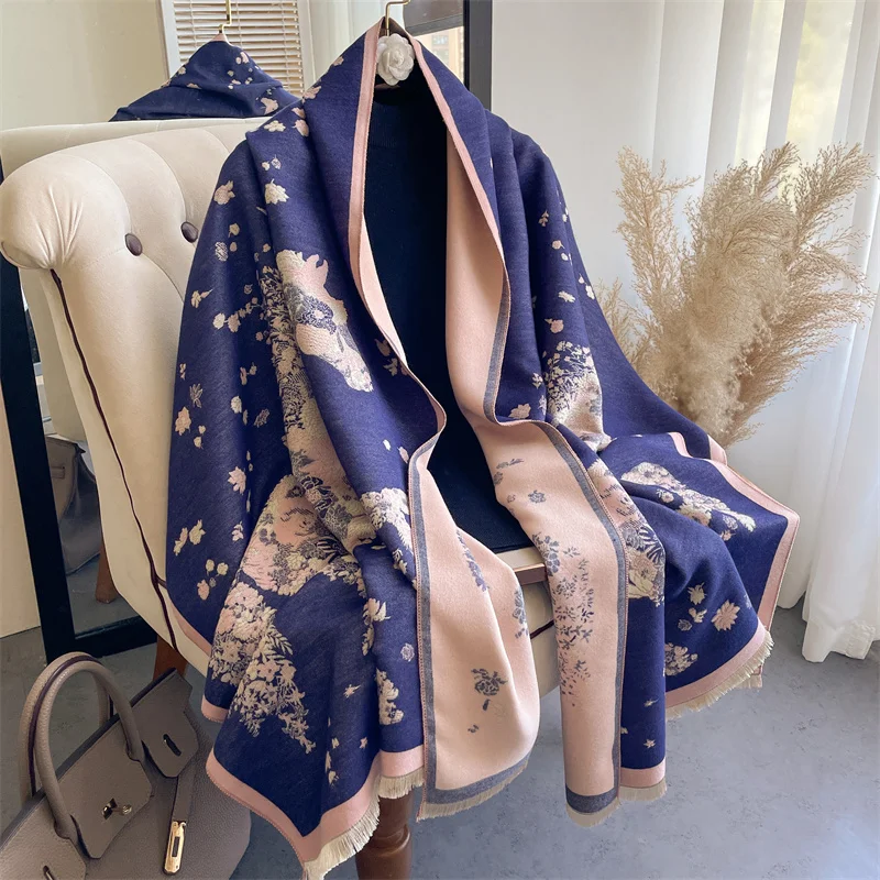 2022 Luxury Brand Cashmere Scarf for Women Fashion Warm Winter Blanket Thick Shawl Wrap Bandana Female Pashmina Bufanda Poncho 44