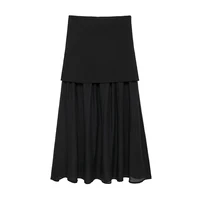 Willshela Women Fashion Knitted Patchwork Pleated Side Zipper Midi Skirt Vintage High Waist Female Chic Lady Skirts - Image 4