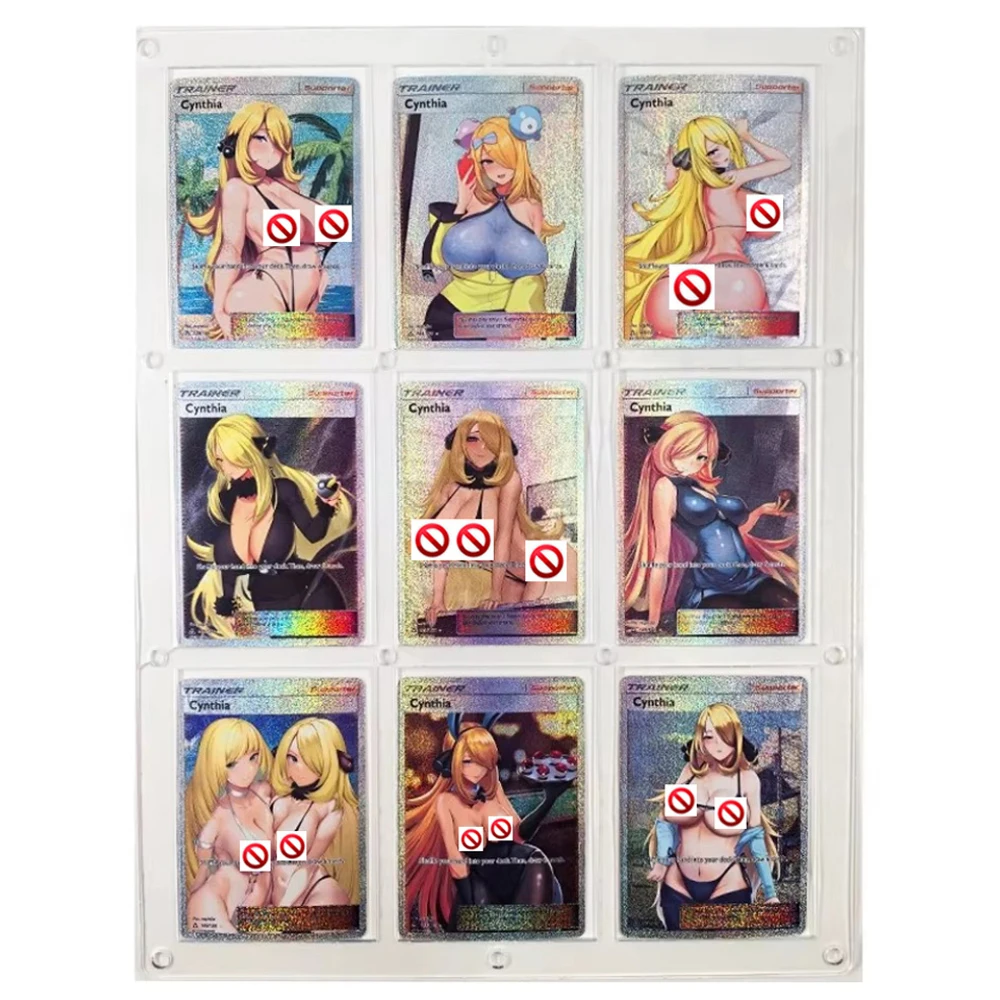 9Pcs/set Diy PTCG Trainer Cynthia Series ACG Refraction Flash Card Self Made Classic Game Anime Collection Cards Gift Toys