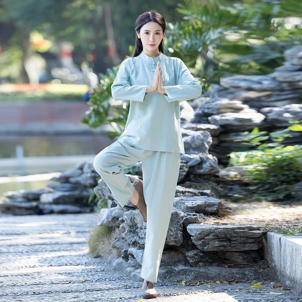 Women Yoga Clothes Sets Cotton Linen Meditation Clothing Kung Fu Uniforms  Tai Chi Wing Chun Suit Shirt Pants 2pcs Set Tracksuit