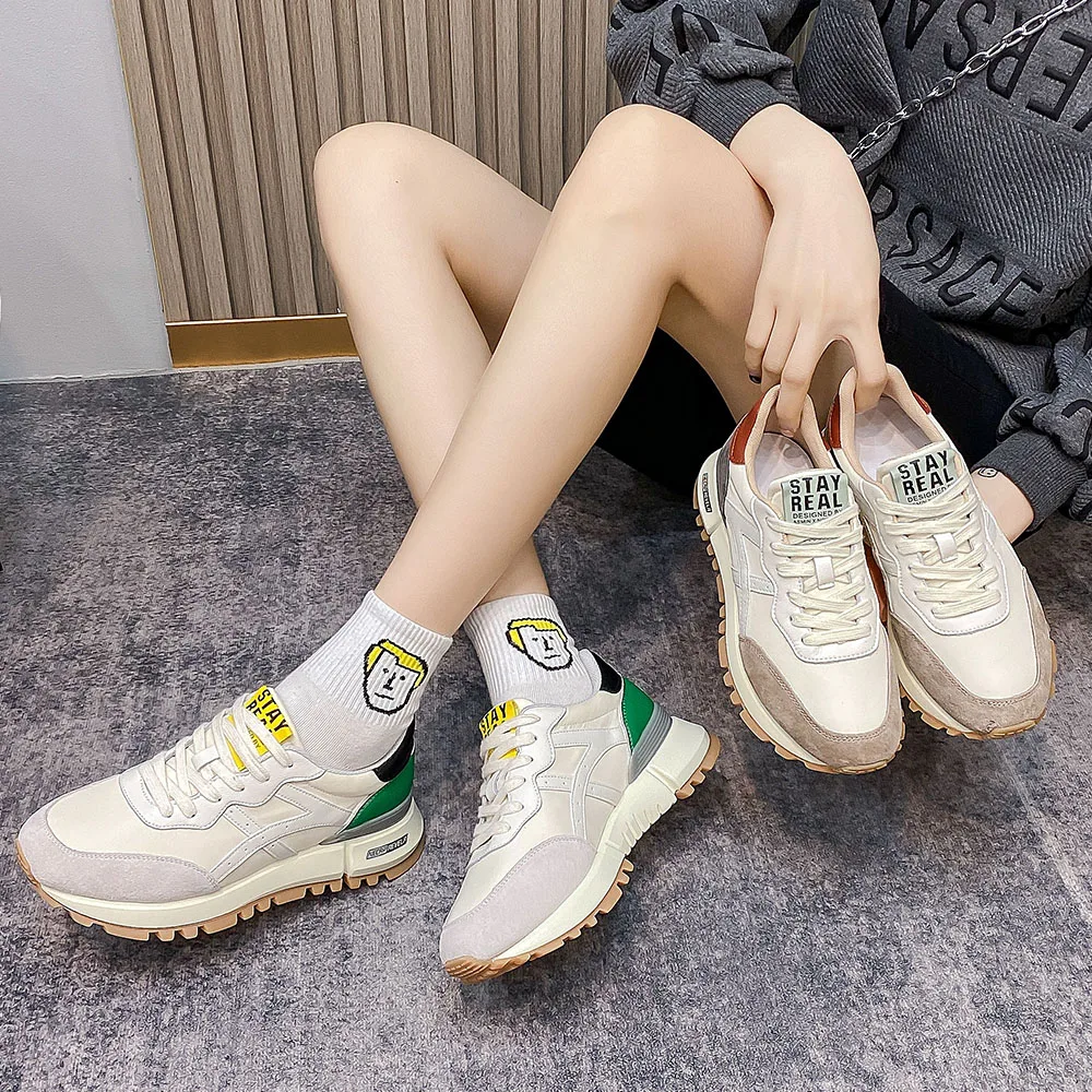 SOMILISS Women's Casual Sneaker Genuine Leather Pachwork Lightweight Breathable Ladies Fashion Running Shoes Platform Sneakers