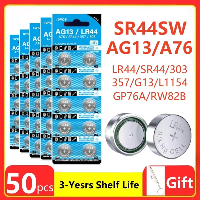 2PCS-50PCS-1-55V-AG13-LR44-L1154-RW82-SR1154-SP76-pila-SR44-Button ...