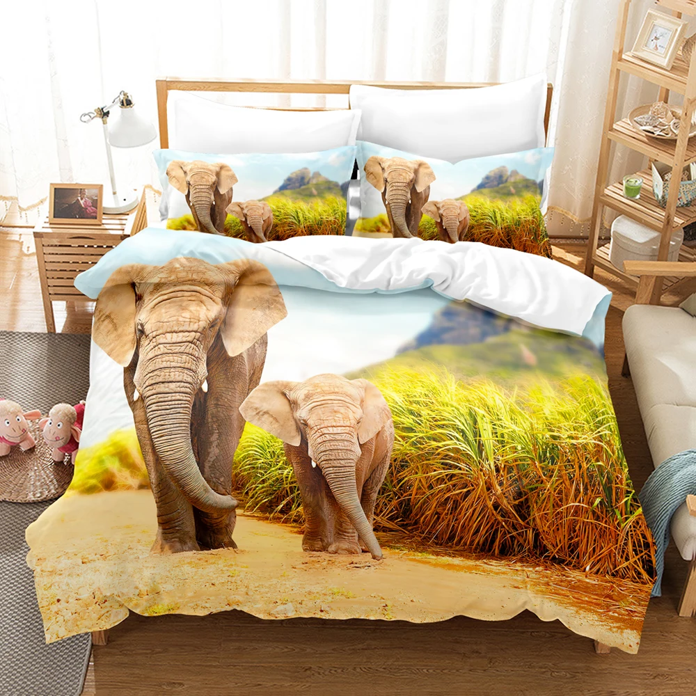 

3D Elephants Animals Artistic Photography Bedding Set Duvet Cover And Pillowcases Bedclothes Custom Bedroom Decoration QueenSize