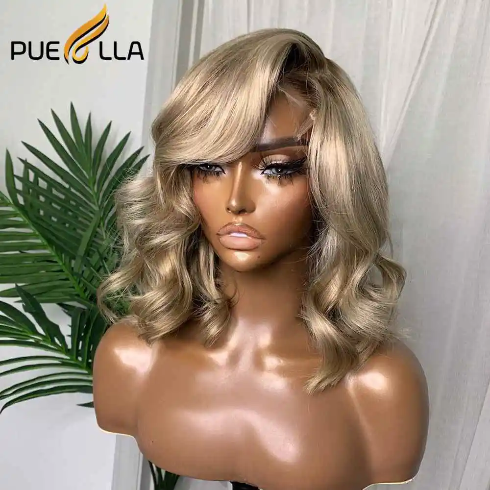 250% Ombre Beige Bronde 13x4 Lace Front Wig Brazilian Human Hair Preplucked Short Transparent Loose Body Wave Frontal Wigs human hair wig lace front wigs