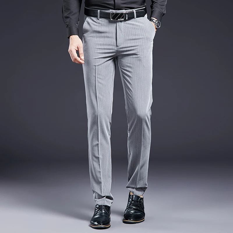 High Quality Men Suit Pants Smart Casual Office Trousers Business Pants For Men Wedding Party Dress Trousers Mens Stripe Pants 3