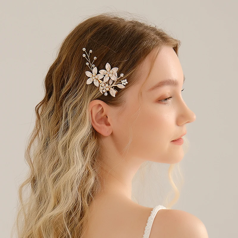 Alloy Flower Bridal Hair Clips Party Banquet Mori Hairpin Headdress Crystal Beaded Jewelry Accessories For Women