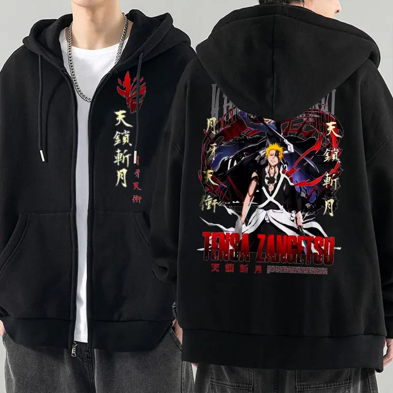 

Bleach Hoodies Jackets Kurosaki Ichigo Sweatshirts Anime Urahara Kisuke Zipper Jacket Fashion Harajuku Oversized Zip-up Hoodie