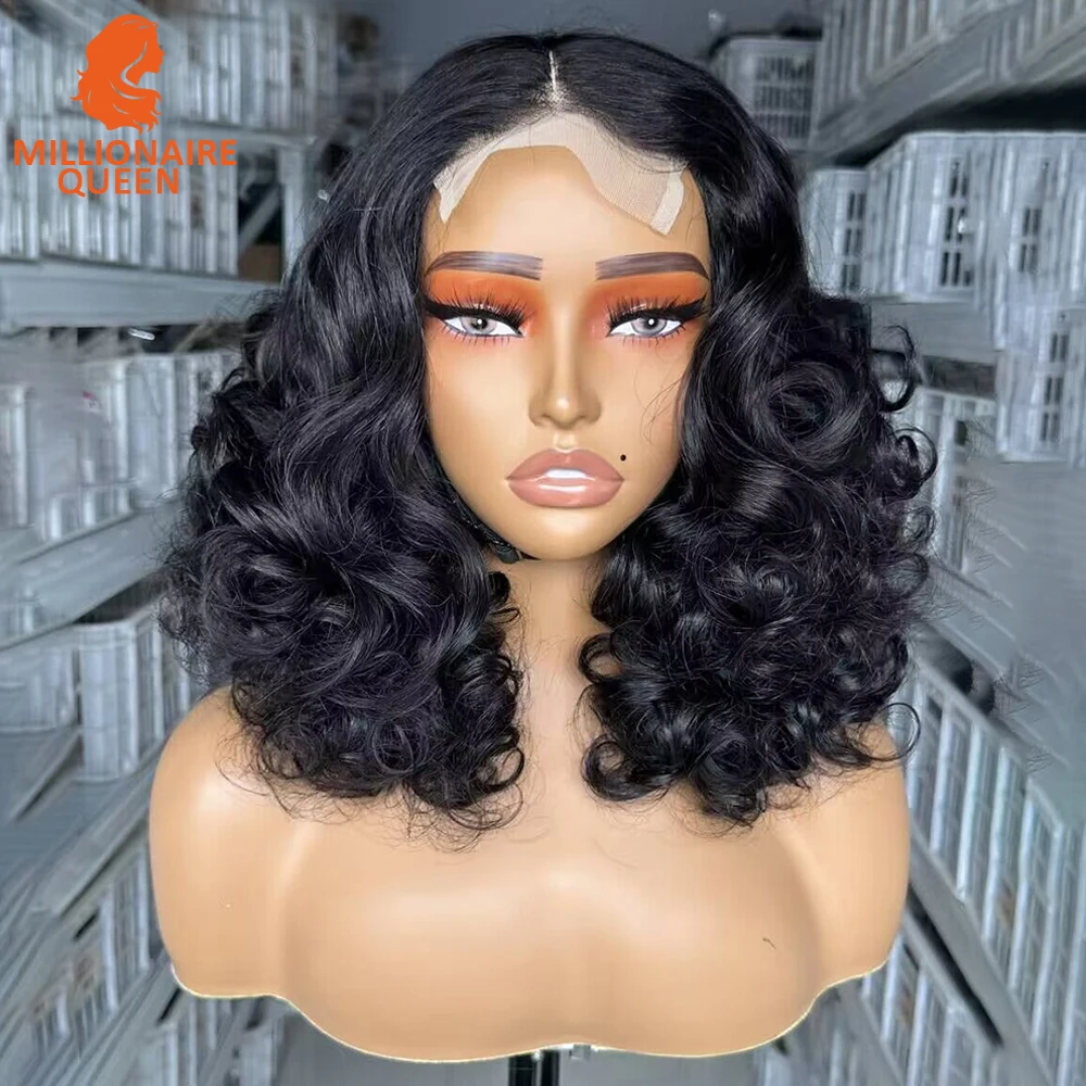 Bouncy Loose Wave Super Double Drawn Vietname Hair 4x4 Bob Wig with Human Hair Nature Black 250% Density for Black Women