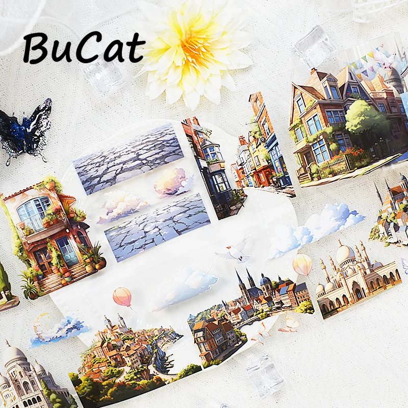 2m/Roll European Style Architecture PET Transparent Tape Decorative Adhesive Stickers for Scrapbooking Journal Card Making 2