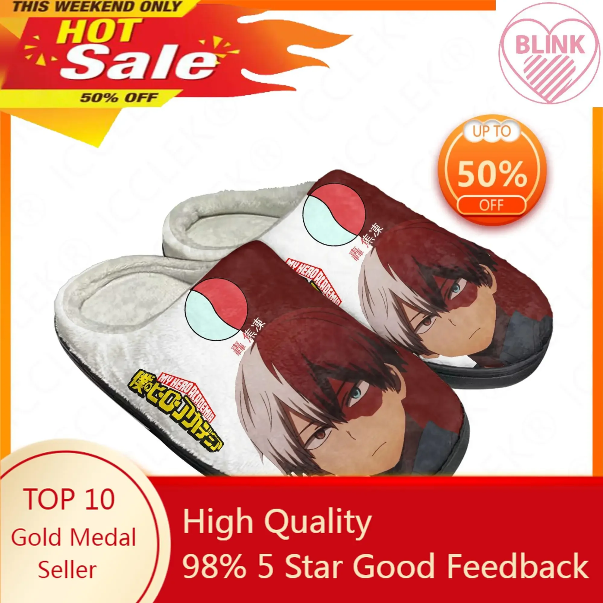 Shoto Todoroki My Hero Academia Home Cotton Custom Slippers Mens Womens Sandals Plush Casual Keep Warm Shoes Thermal Slipper
