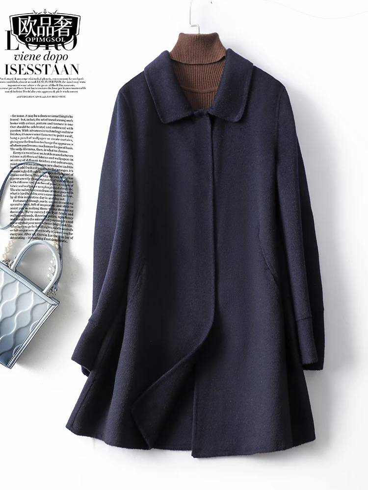 

Double-sided cashmere coat for women, regular navy blue, slim and small, autumn and winter new high-end fur coat, middle-aged
