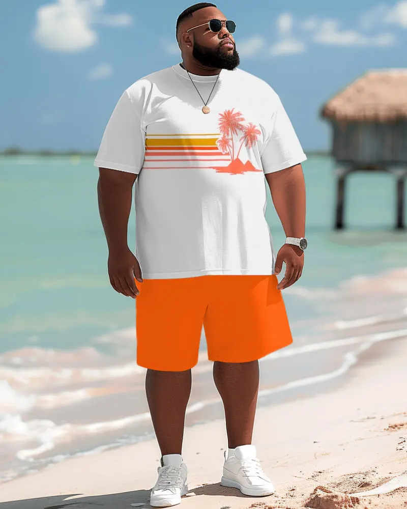 Biggmans Plus Size L-9XL Hawaiian Gradient Coconut Tree Print Shorts Men's Plus Size Suit