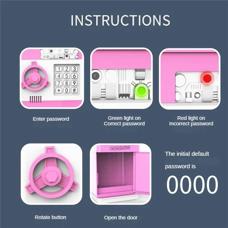 Hot Selling-Electronic Piggy Bank Automatic Mini Security Coin Cash Savings Box Password Key Lock Bank ATM Gift For Children,Ele 2