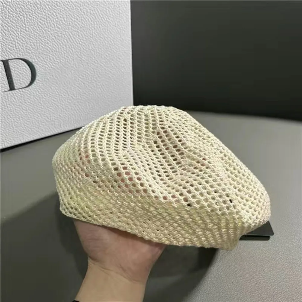 

Korean Version Hollow Berets Washable Cotton Adjustable Pumpkin Hat Breathable Thin Knitted Painter Caps Daily