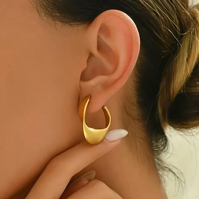 Boucles d'oreilles créoles simples et luxueuses en acier inoxydable doré, Clips d'oreilles rondes brillantes cubiques, bijoux tendance pour cadeaux de fête de mariage