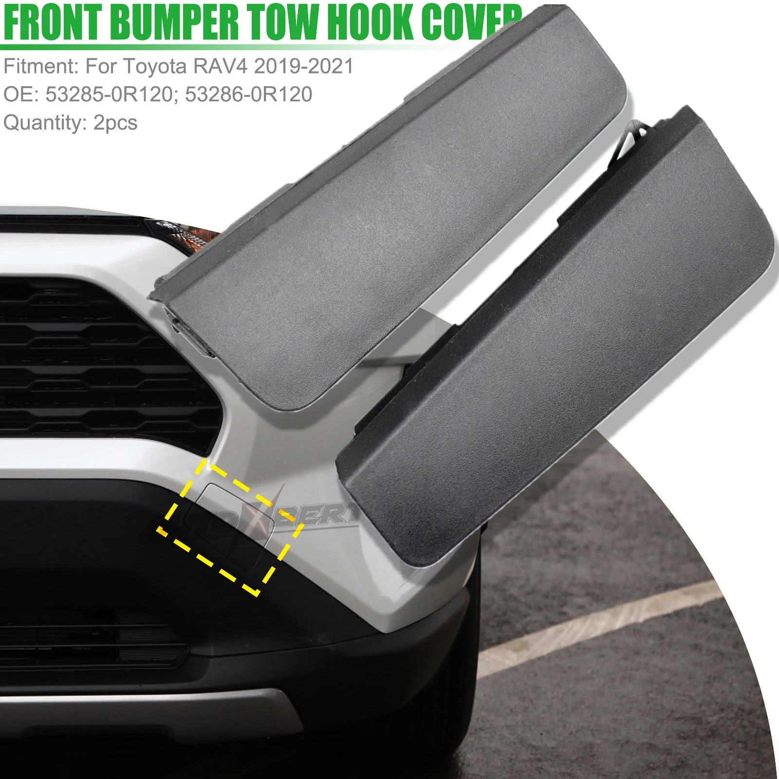 

2pcs For Toyota RAV4 XA50 2019-2021 Car Front Tow Hook Cover Eye Towing Trailer Hitch Cap Right Left 53285-0R120 53286-0R120