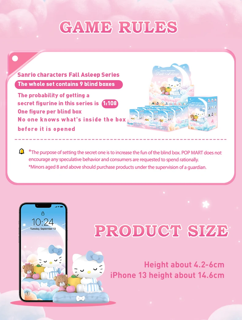 POP MART Sanrio Fall Asleep collectible figure from mystery blind box – includes free shipping to Singapore.