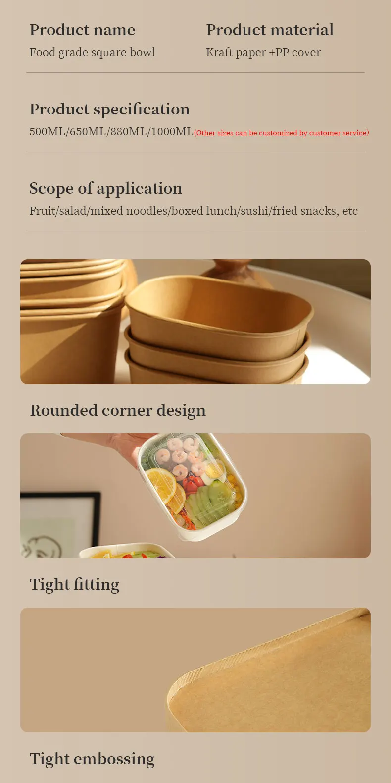 25PCS 500/650/750/1000ML Kraft Paper Bowls with Lids – Disposable Round Food Containers... - SKU KPB12716 - UGI Packaging