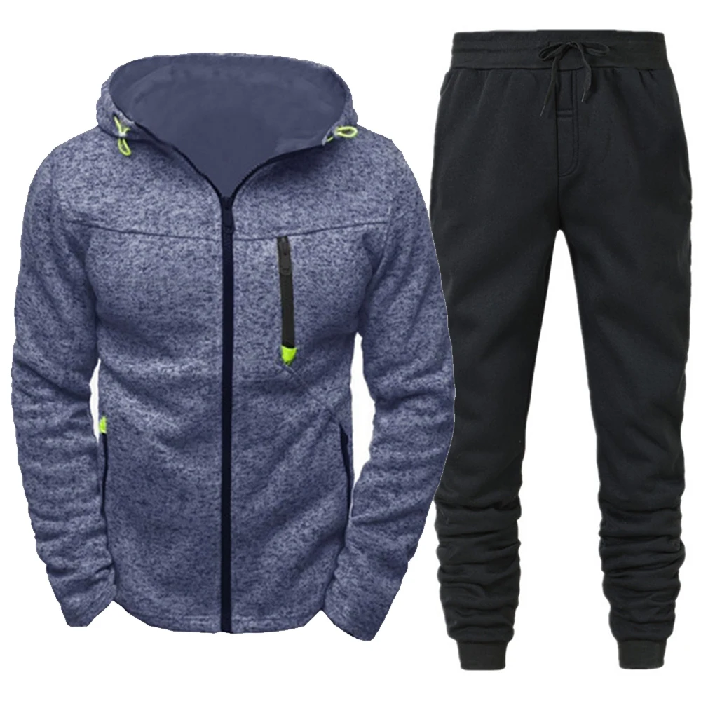 New Autumn Fashion Men's Clothing Casual Gym Fitness Outdoor Jogging Sportswear Men's Baseball Zippered Hoodie+Pants 2-Piece Set