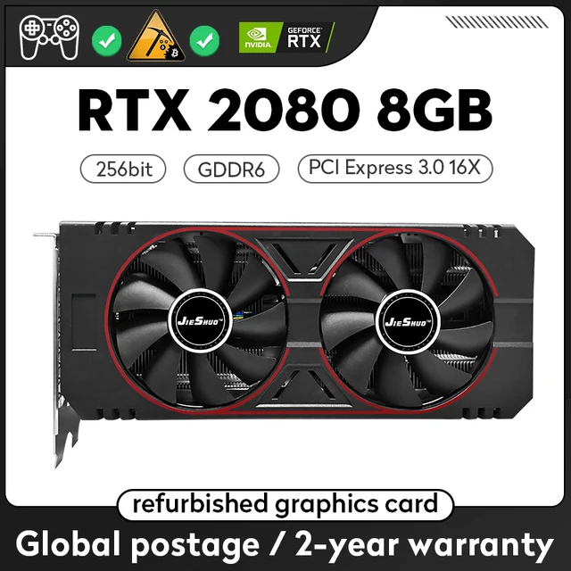 JIESHUO NVIDIA RTX 2080 8GB Computer Gaming Graphics Card PCIE3.0x16 256bit GDDR6 1350MHZ 8Pin rtx 2080 8gb placa de video 1