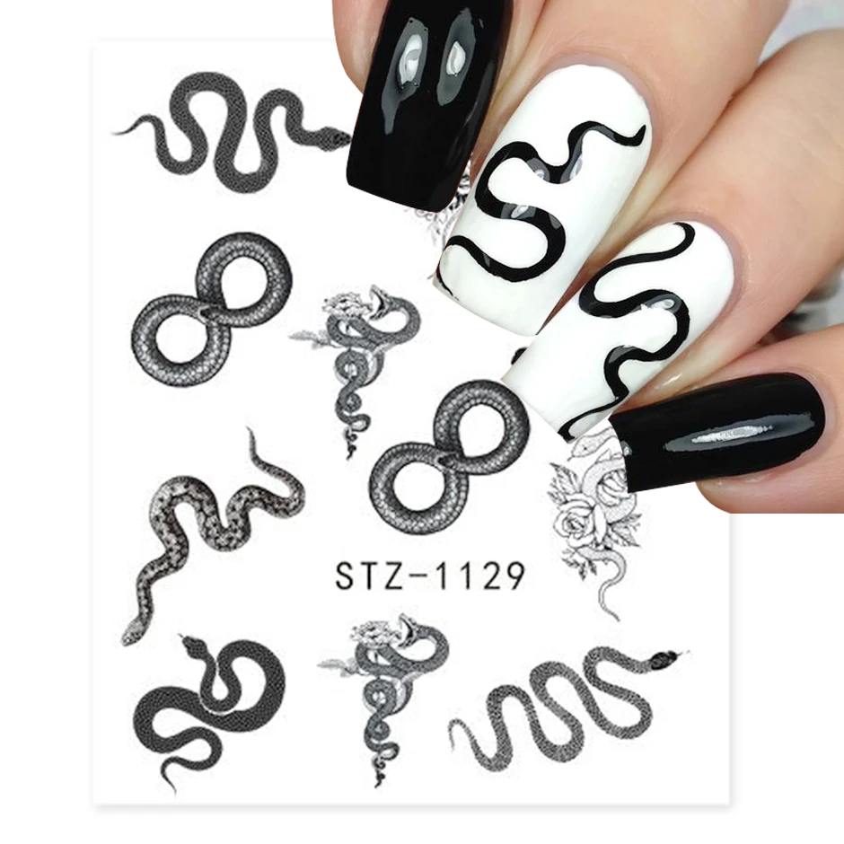 Snake Nail Stickers Animal Design Black Snake Temporary Tattoo Manicure Dragon Nail Water Decal Slider Decoration GLSTZ1124-1131