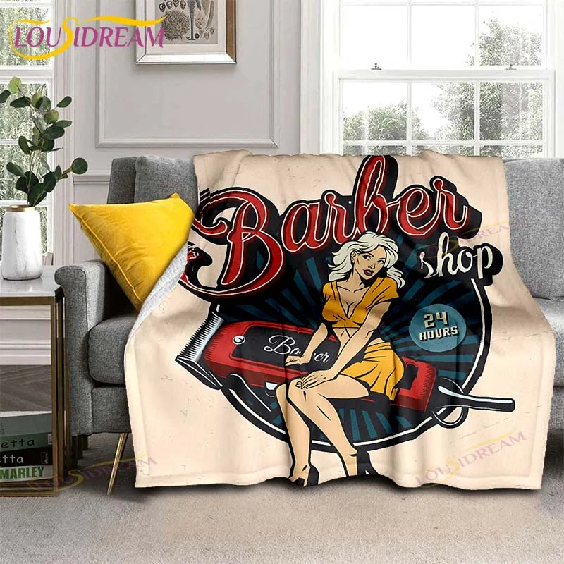 

Barbershop retro print blanket Bedspread Bed Plaid Blanket Sofa Blanket Muslin Plaid On The Sofa Blankets For Beds Thin Blanket