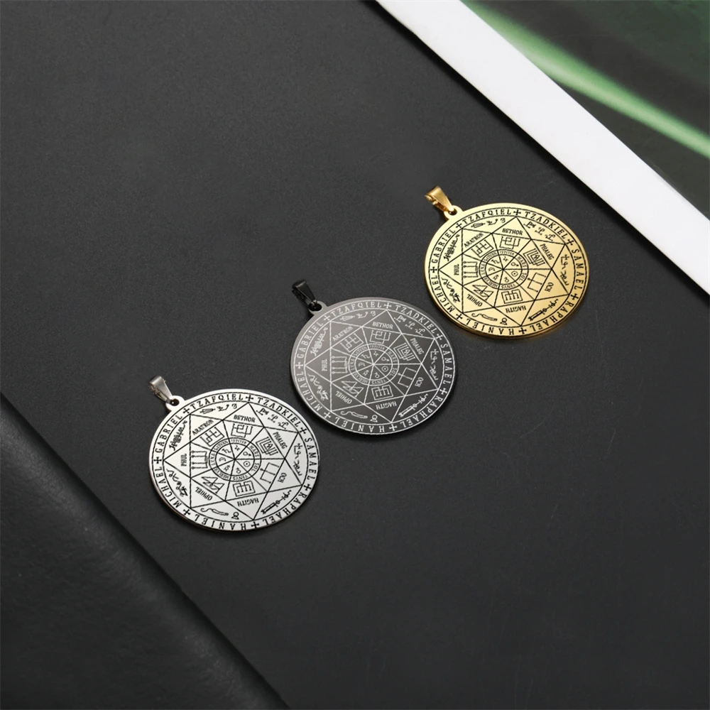 Stainless Steel Seven Archangels Sigil Charms - Vintage Amulet Jewelry Accessories for DIY Necklaces and Keychains