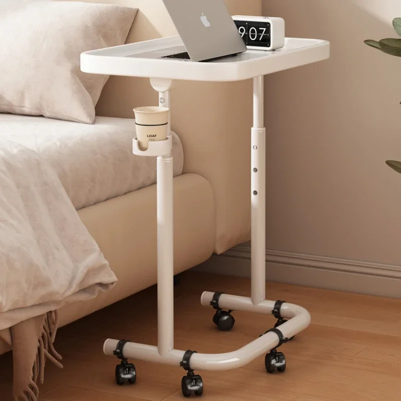 Stainless Steel Mobile Dining Side Table Adjustable Angled Eating Desk Foldable Rolling Table Height-Adjustable Bedside Tray