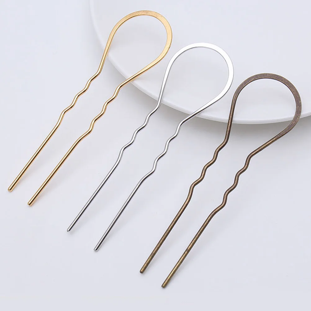 10pcs U Shaped Hairpins Wavy Hair Clips Alloy Bobby Pin Hair Stick for Women and Girls (Golden) U shaped hair pins 2