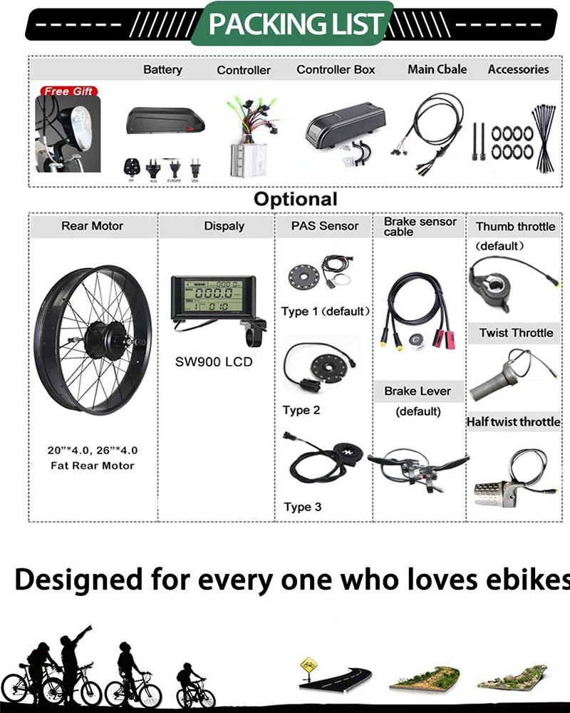 48v 1000w ebike conversion kit for fat tire