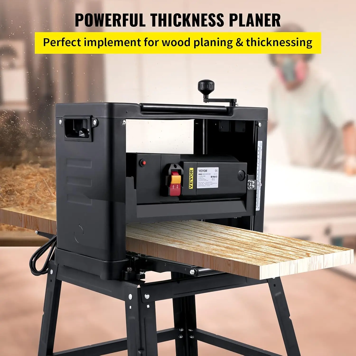 Thickness Planer - 13-Inch Benchtop Wood Planer, 2000W, 8000 rpm, 15 AMP, Foldable, 6m/min Planing Speed, Iron Stand