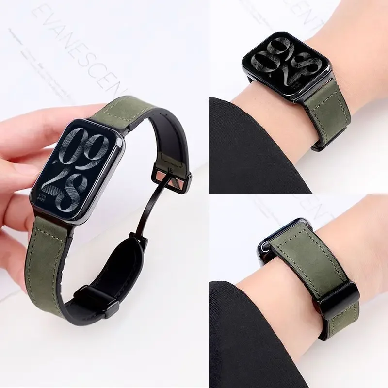 Magnetic Dual-Material Strap: Premium Silicone & Leather Wristband Bracelet