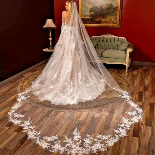 Bling Sequins Lace Soft Tulle Wedding Veil 3m White/Ivory Bridal Veil with Comb One Layer Veil Wedding Accessories Veu Velo Noiv